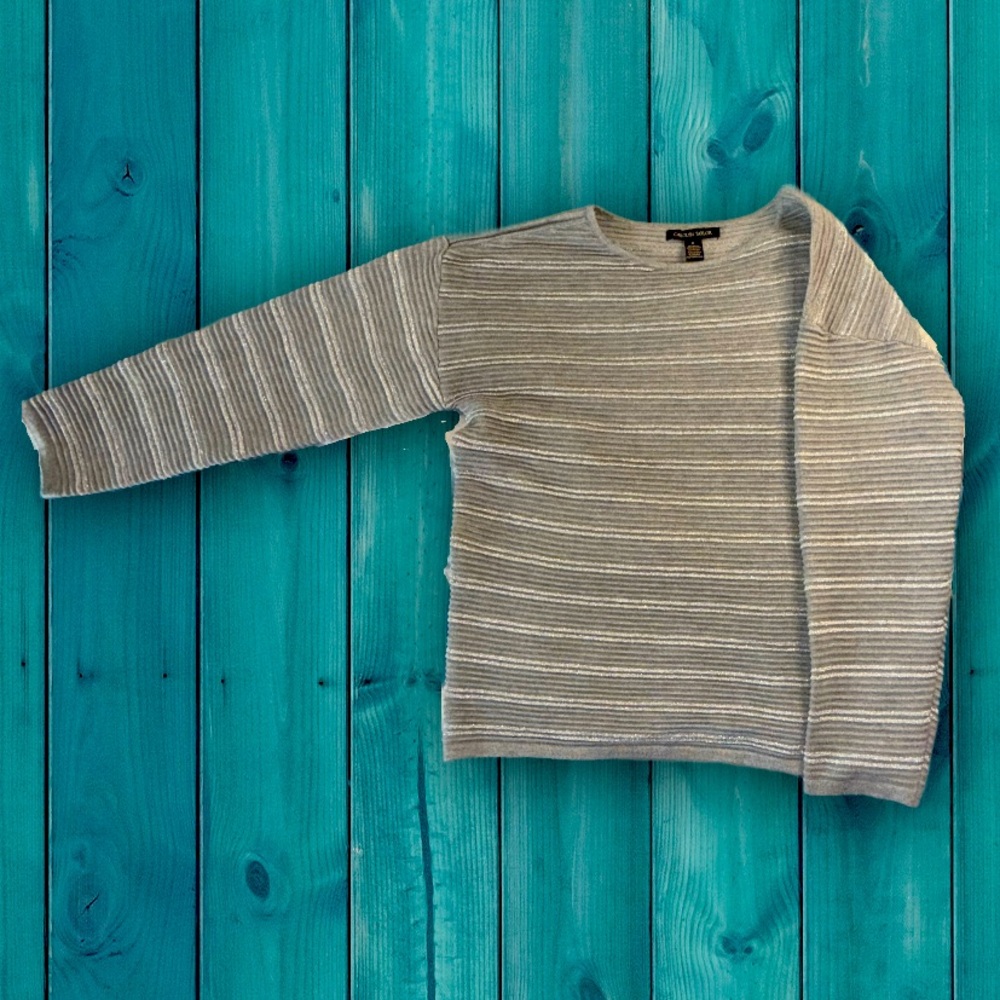 Carolyn Taylor Gray Sweater with Classic Stripes